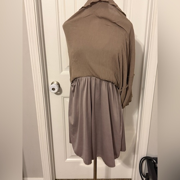 Easel Taupe Mini Dress with Lace Accents - Picture 6 of 15